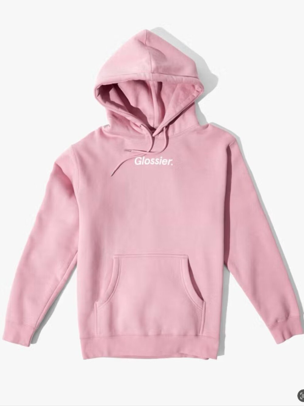 Original Glossier Women's Size Medium Pink Pullover Hoodie Sweatshirt